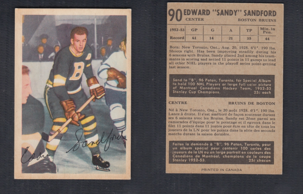 1953-54 PARKHURST HOCKEY CARD #90 E. SANDFORD photo