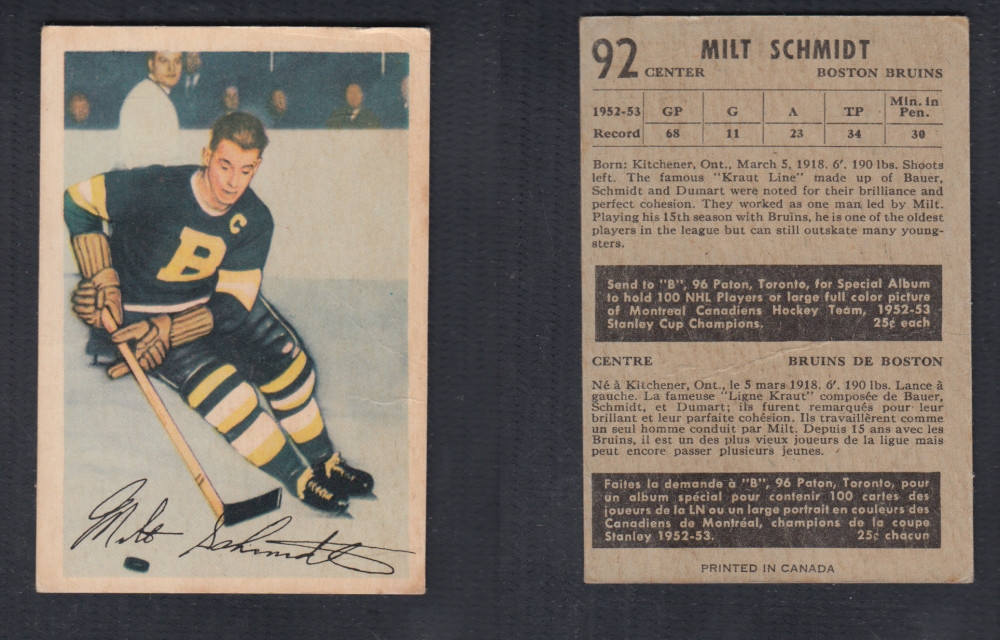 1953-54 PARKHURST HOCKEY CARD #92 M. SCHMIDT photo