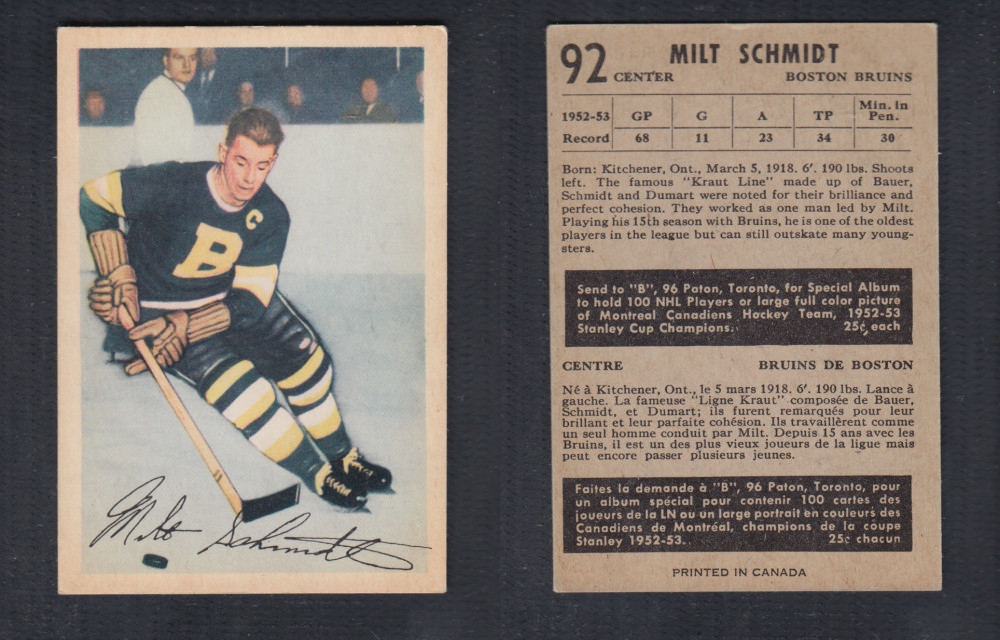 1953-54 PARKHURST HOCKEY CARD #92 M. SCHMIDT photo