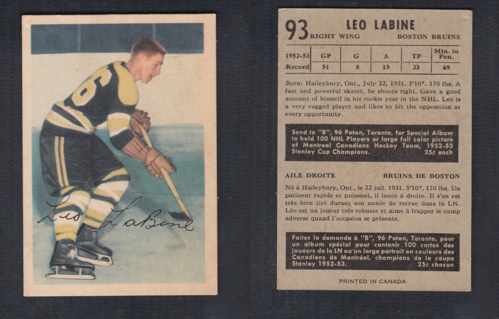 1953-54 PARKHURST HOCKEY CARD #93 L. LABINE photo