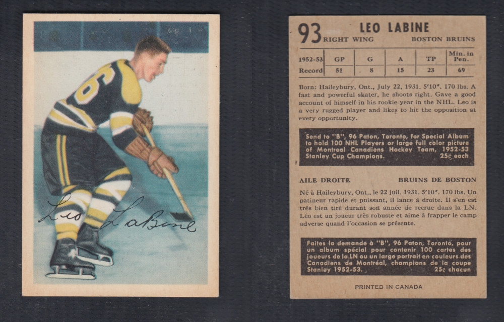 1953-54 PARKHURST HOCKEY CARD #93 L. LABINE photo