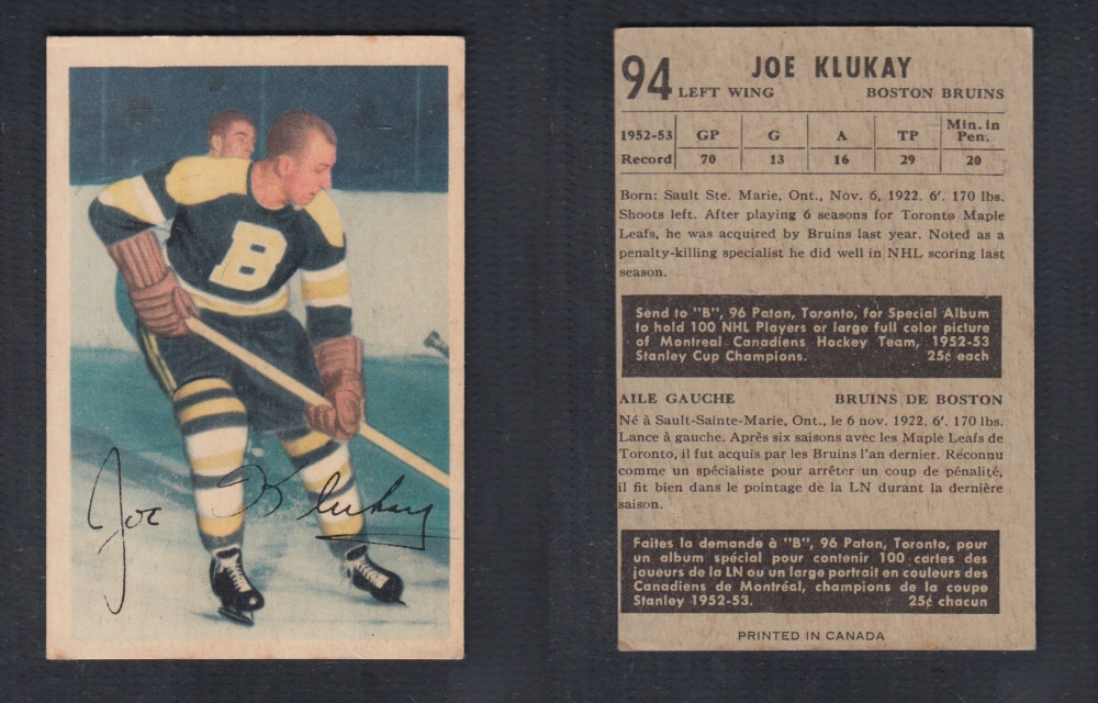 1953-54 PARKHURST HOCKEY CARD #94 J. KLUKAY photo