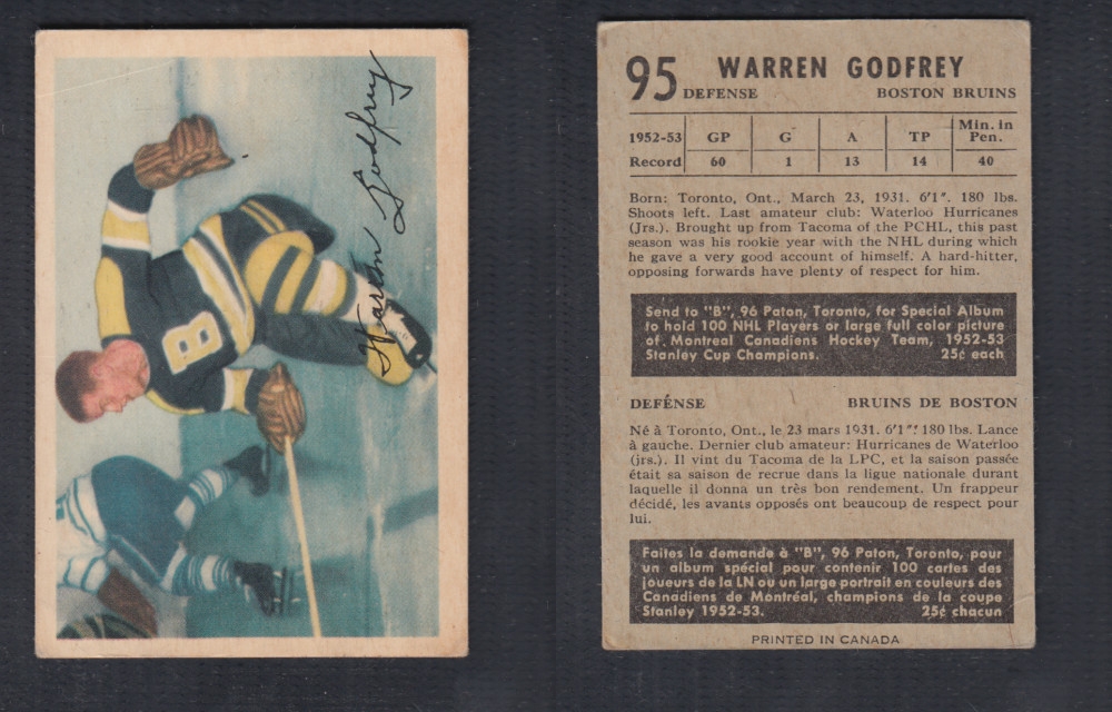 1953-54 PARKHURST HOCKEY CARD #95 W. GODFREY photo