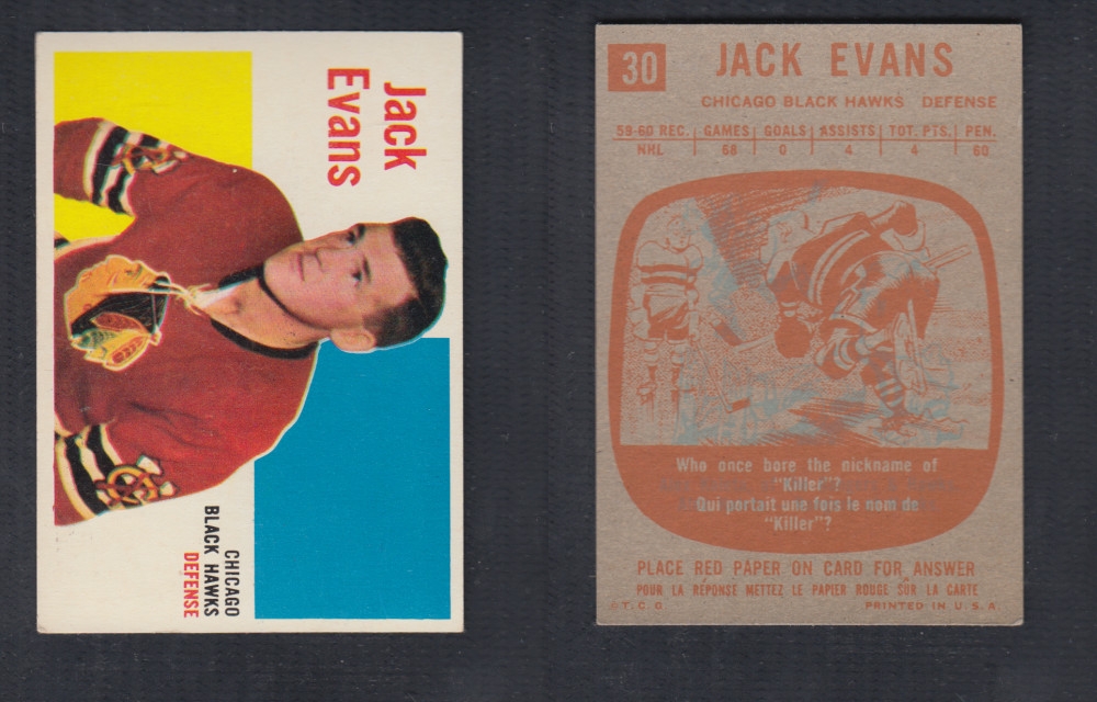 1960-61 TOPPS HOCKEY CARD #30 J. EVANS photo