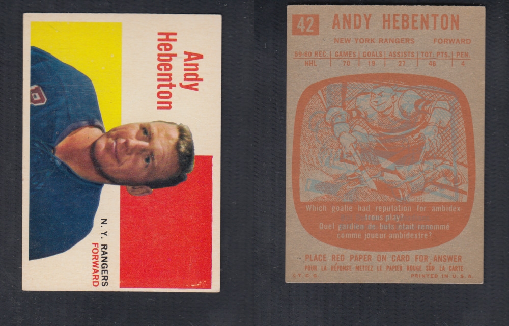 1960-61 TOPPS HOCKEY CARD #42 A. HEBENTON photo