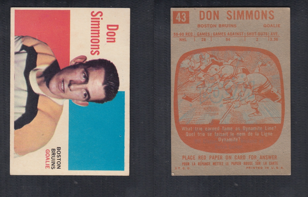 1960-61 TOPPS HOCKEY CARD #43 D. SIMMONS photo