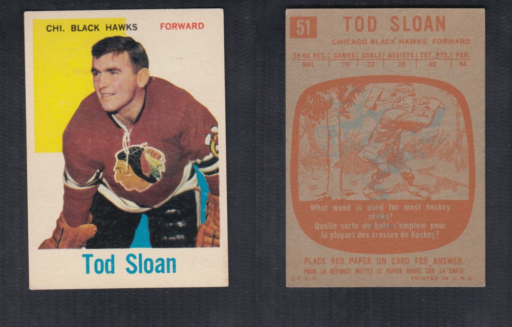 1960-61 TOPPS HOCKEY CARD #51 T. SLOAN photo