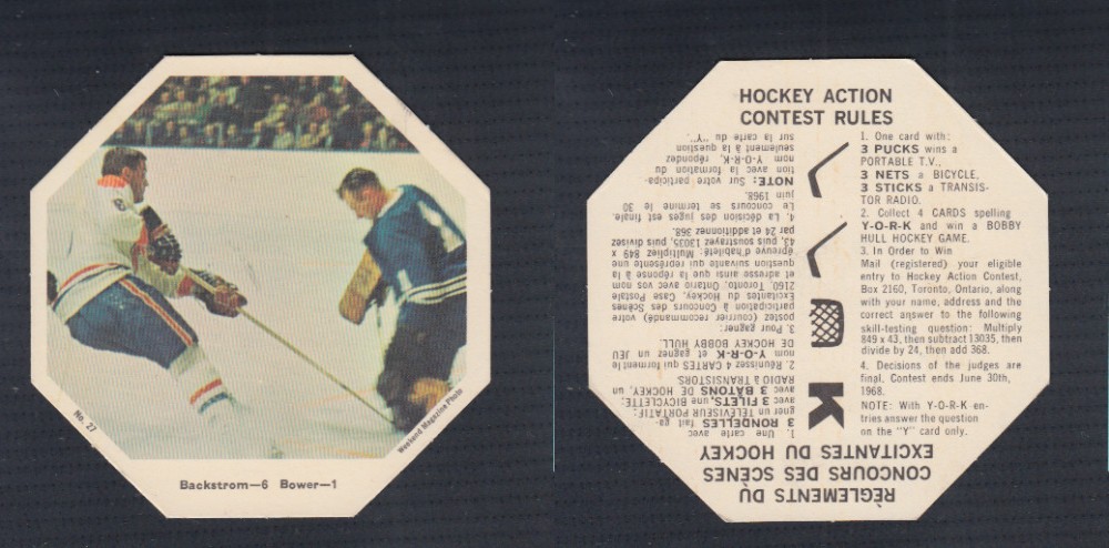 1967-68 YORK PEANUT BUTTER DISK #27 BACKSTROM, BOWER photo