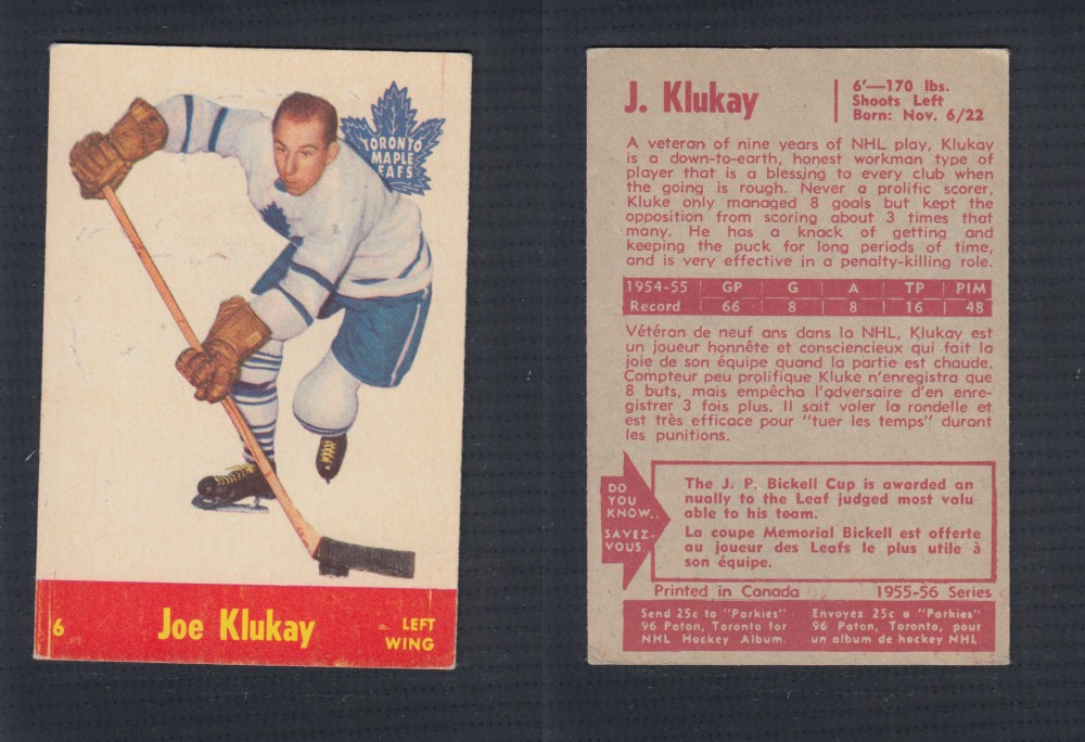 1955-56 PARKHURST HOCKEY CARD #6 J. KLUKAY photo