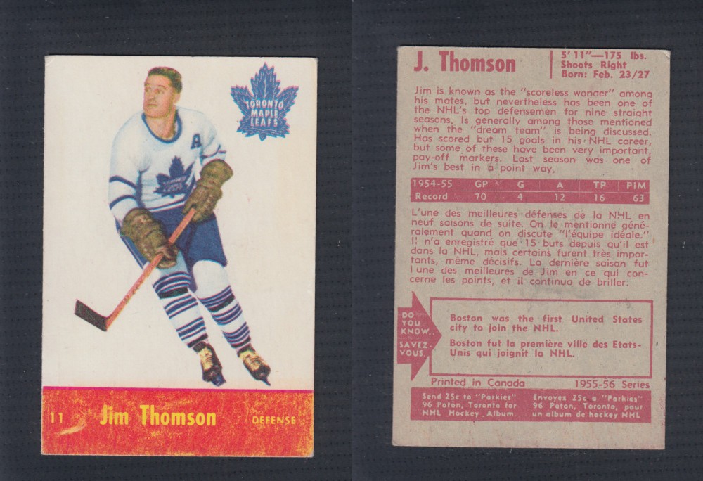 1955-56 PARKHURST HOCKEY CARD #11 J. THOMSON photo