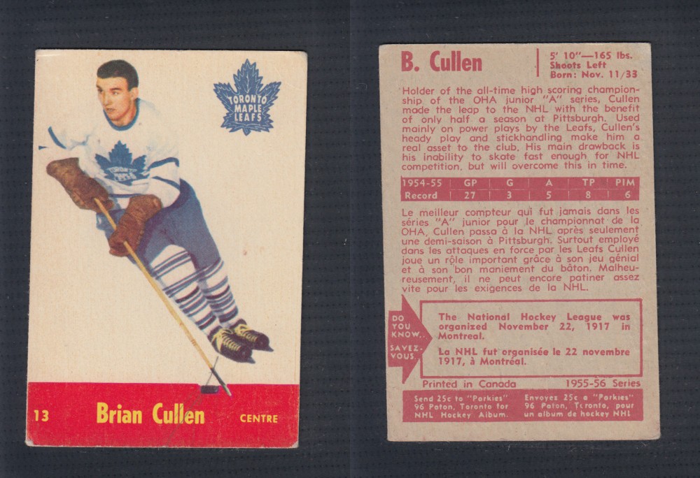 1955-56 PARKHURST HOCKEY CARD #13 B. CULLEN photo