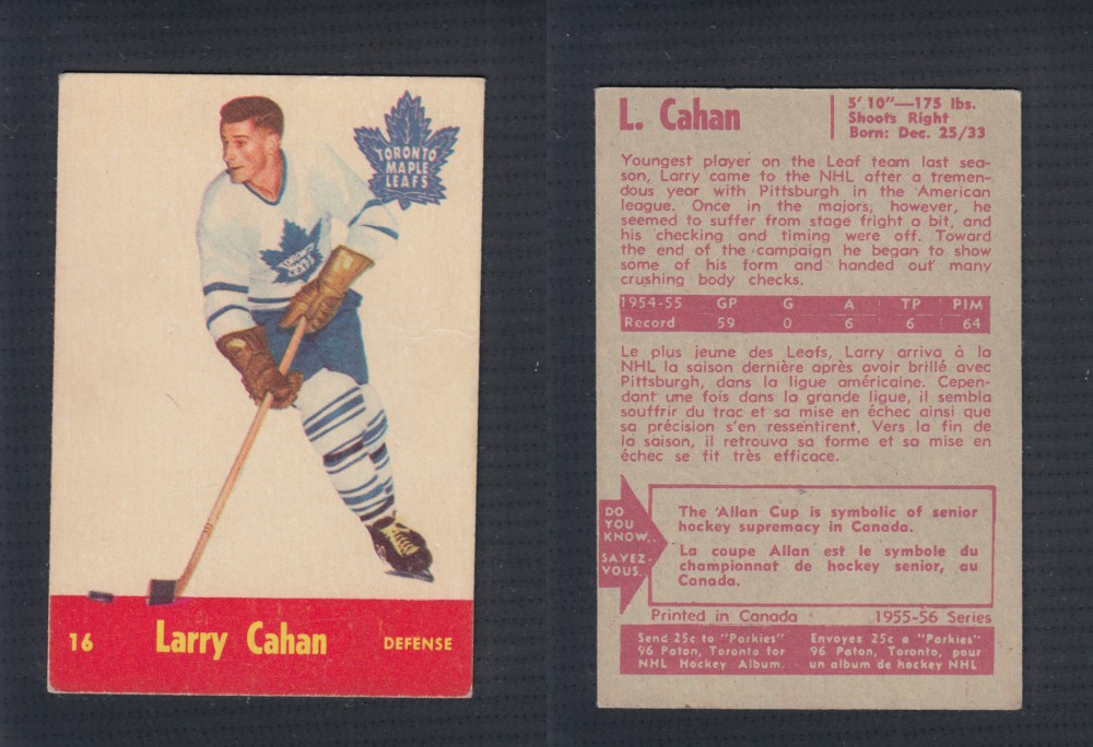 1955-56 PARKHURST HOCKEY CARD #16 L. CAHAN photo