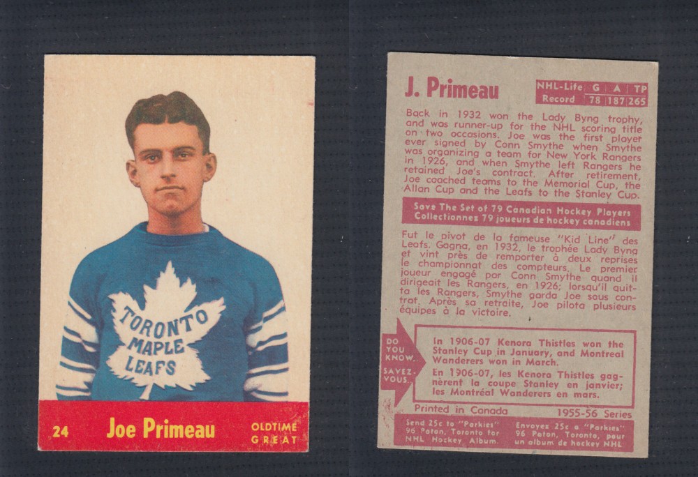 1955-56 PARKHURST HOCKEY CARD #24 J. PRIMEAU  photo