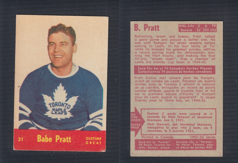 1955-56 PARKHURST HOCKEY CARD #31 B. PRATT photo