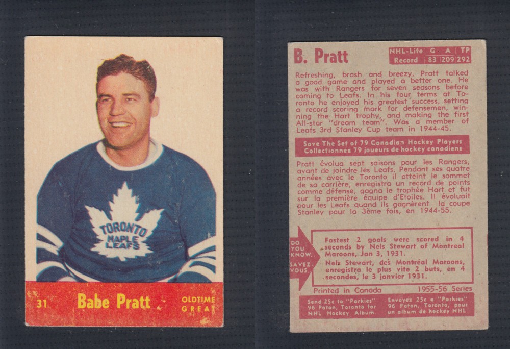 1955-56 PARKHURST HOCKEY CARD #31 B. PRATT photo