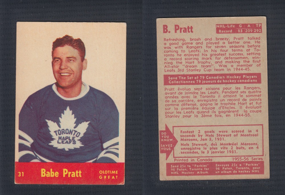 1955-56 PARKHURST HOCKEY CARD #31 B. PRATT photo