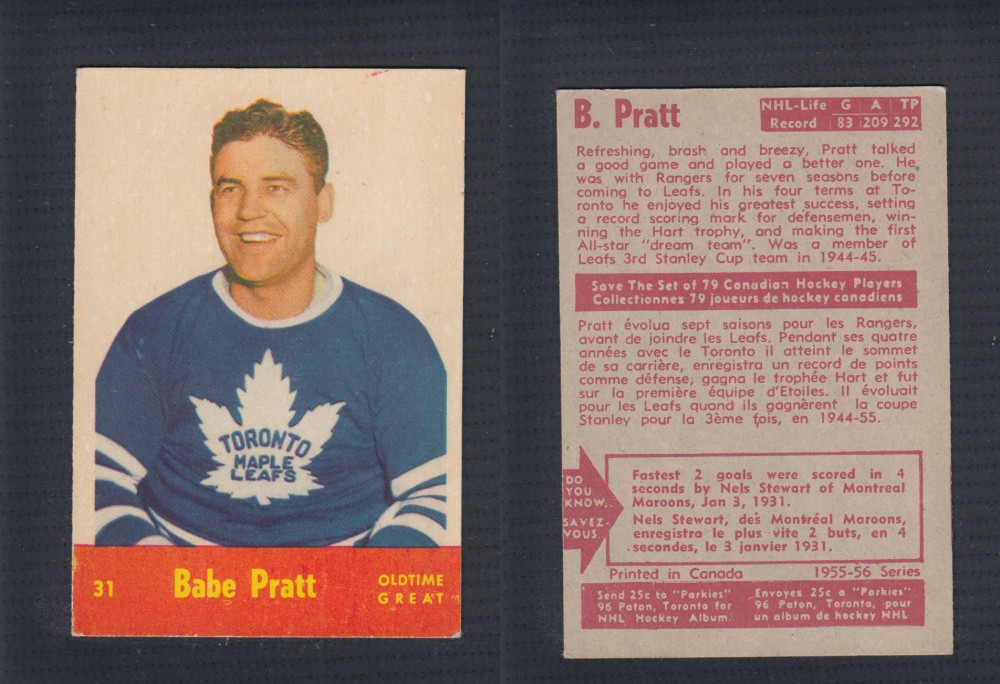 1955-56 PARKHURST HOCKEY CARD #31 B. PRATT photo