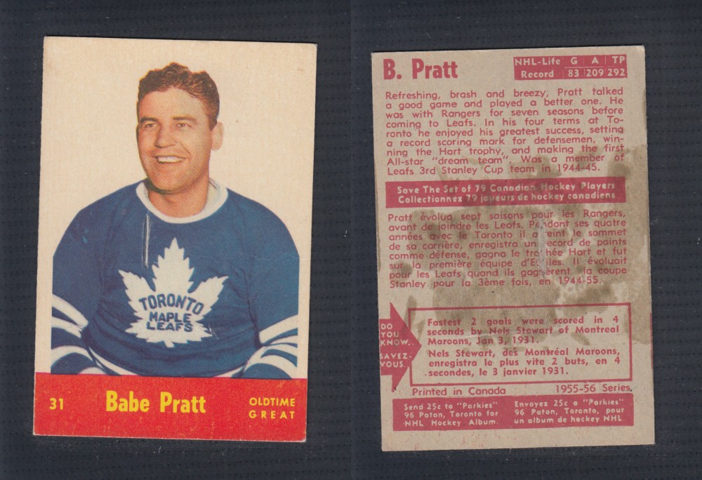 1955-56 PARKHURST HOCKEY CARD #31 B. PRATT photo