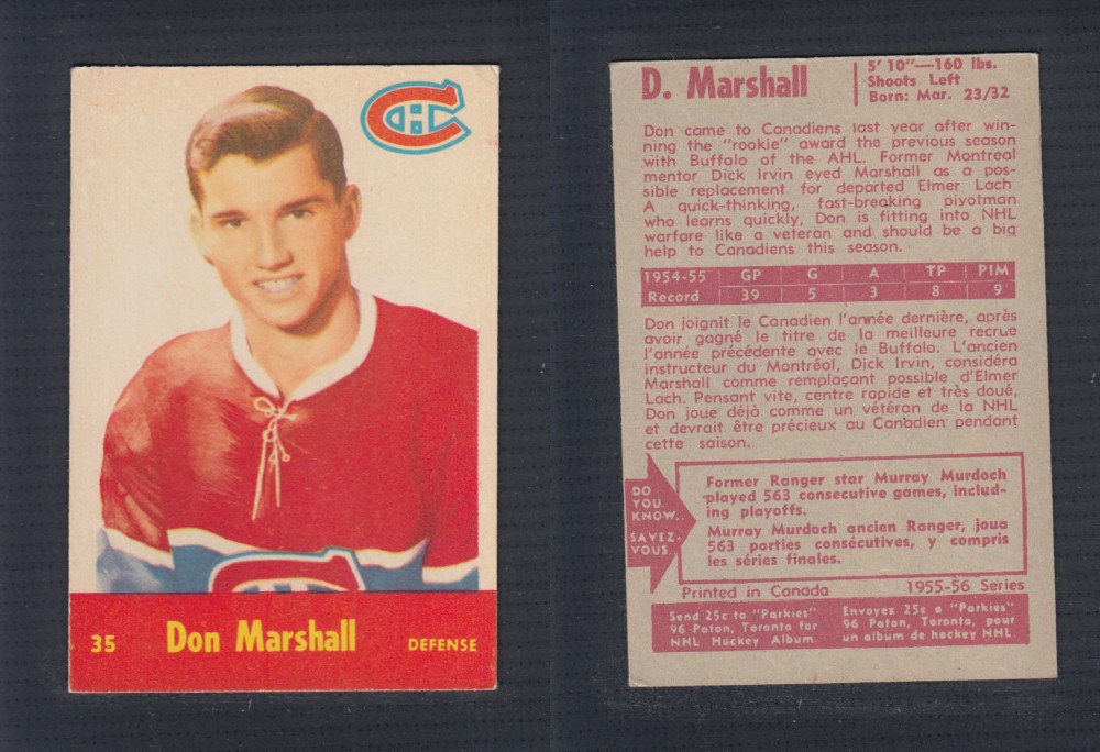 1955-56 PARKHURST HOCKEY CARD #35 D. MARSHALL photo