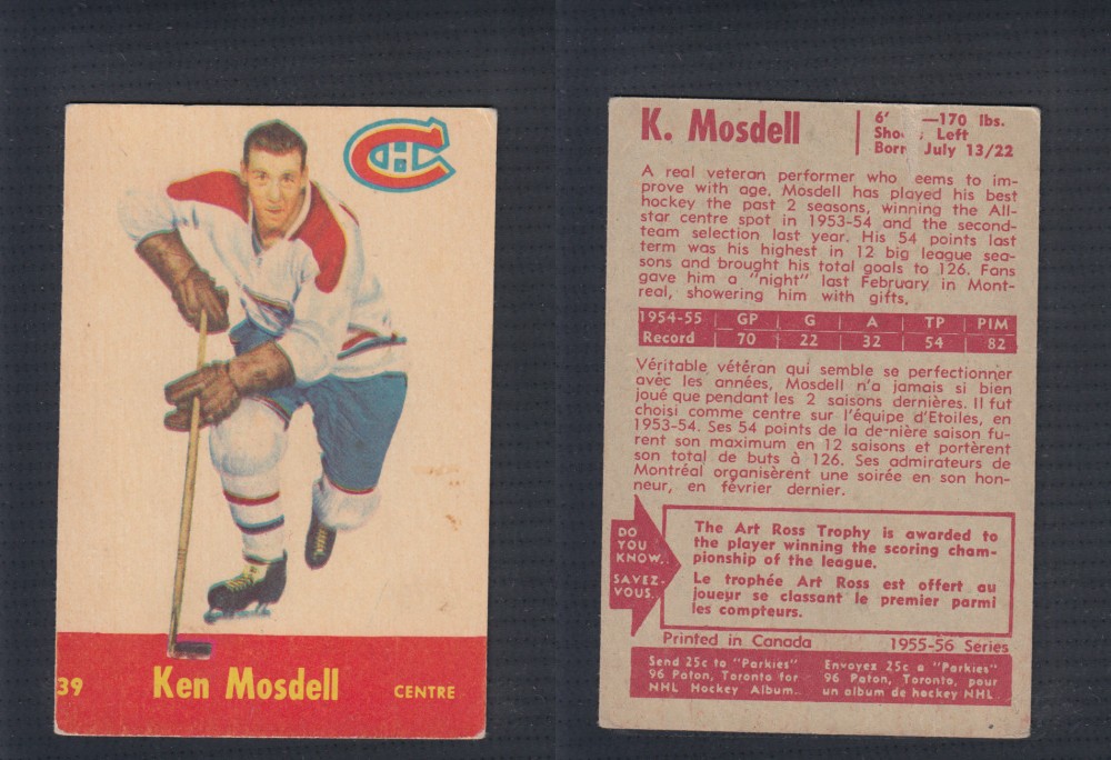 1955-56 PARKHURST HOCKEY CARD #39 K. MOSDELL photo