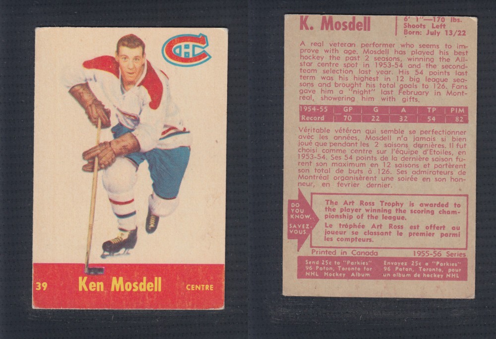 1955-56 PARKHURST HOCKEY CARD #39 K. MOSDELL photo