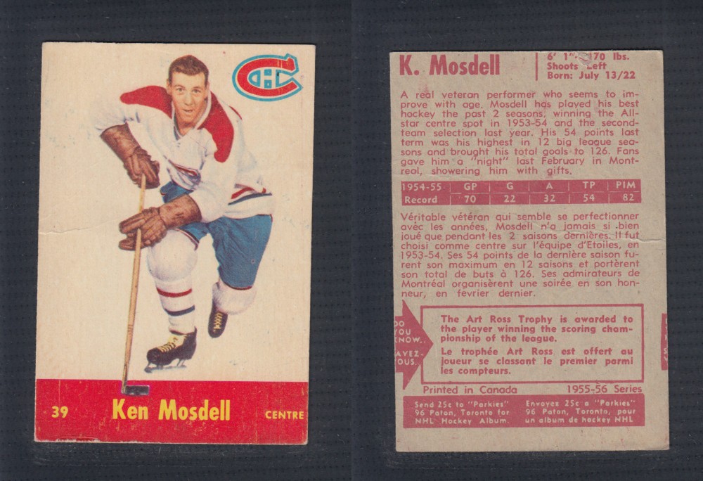 1955-56 PARKHURST HOCKEY CARD #39 K. MOSDELL photo