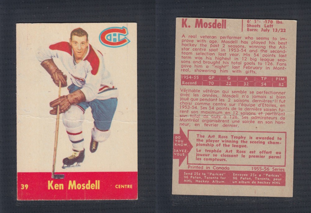 1955-56 PARKHURST HOCKEY CARD #39 K. MOSDELL photo