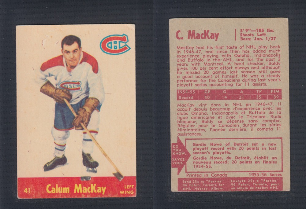 1955-56 PARKHURST HOCKEY CARD #41 C. MACKAY  photo