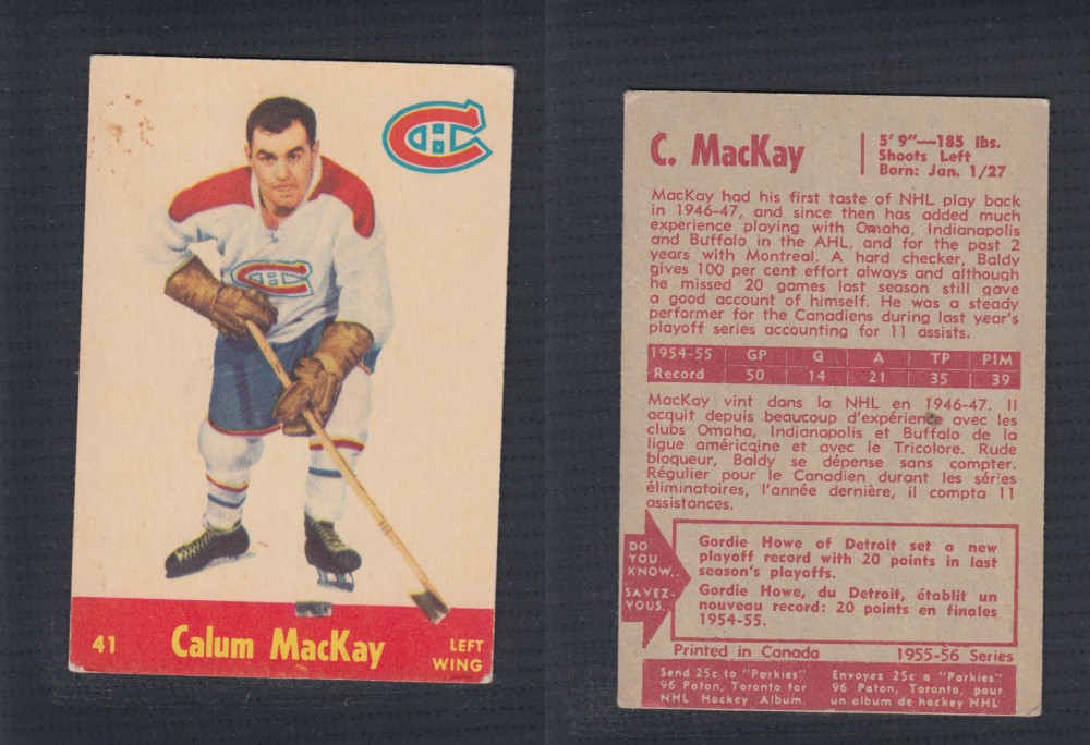 1955-56 PARKHURST HOCKEY CARD #41 C. MACKAY  photo