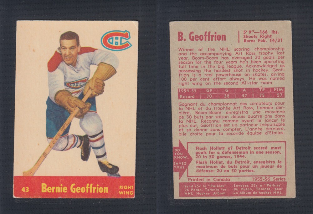 1955-56 PARKHURST HOCKEY CARD #43 B. GEOFFRION photo