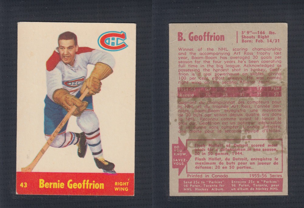 1955-56 PARKHURST HOCKEY CARD #43 B. GEOFFRION photo