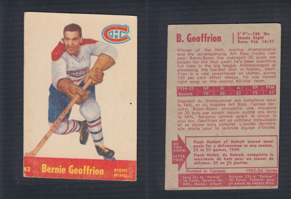 1955-56 PARKHURST HOCKEY CARD #43 B. GEOFFRION photo