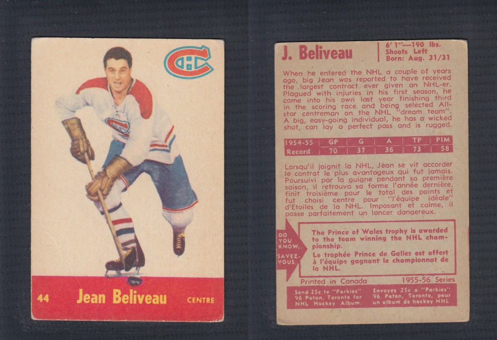 1955-56 PARKHURST HOCKEY CARD #44 J. BELIVEAU photo