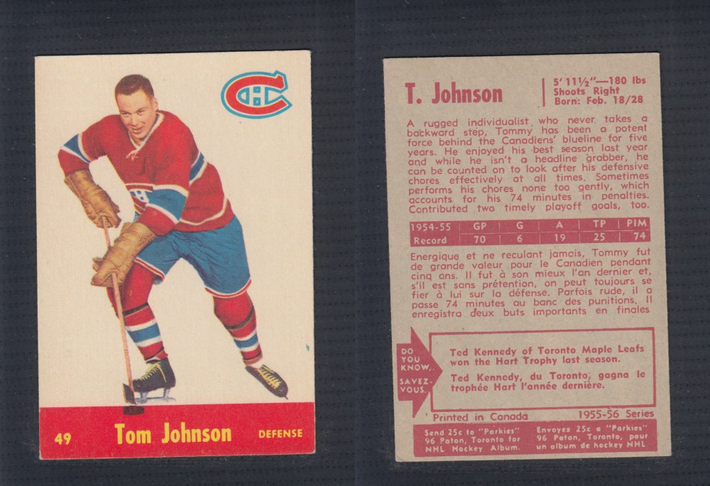 1955-56 PARKHURST HOCKEY CARD #49 T. JOHNSON photo