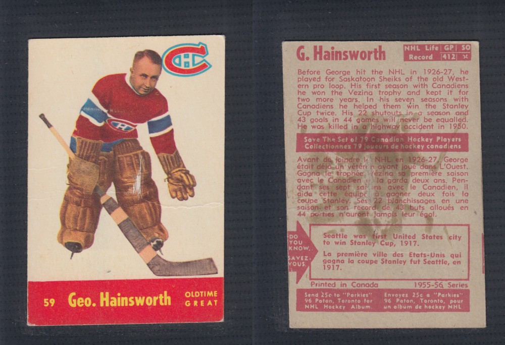 1955-56 PARKHURST HOCKEY CARD #59 G. HAINSWORTH photo