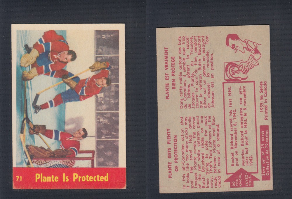 1955-56 PARKHURST HOCKEY CARD #71 PLANTE IS PROTECTED photo