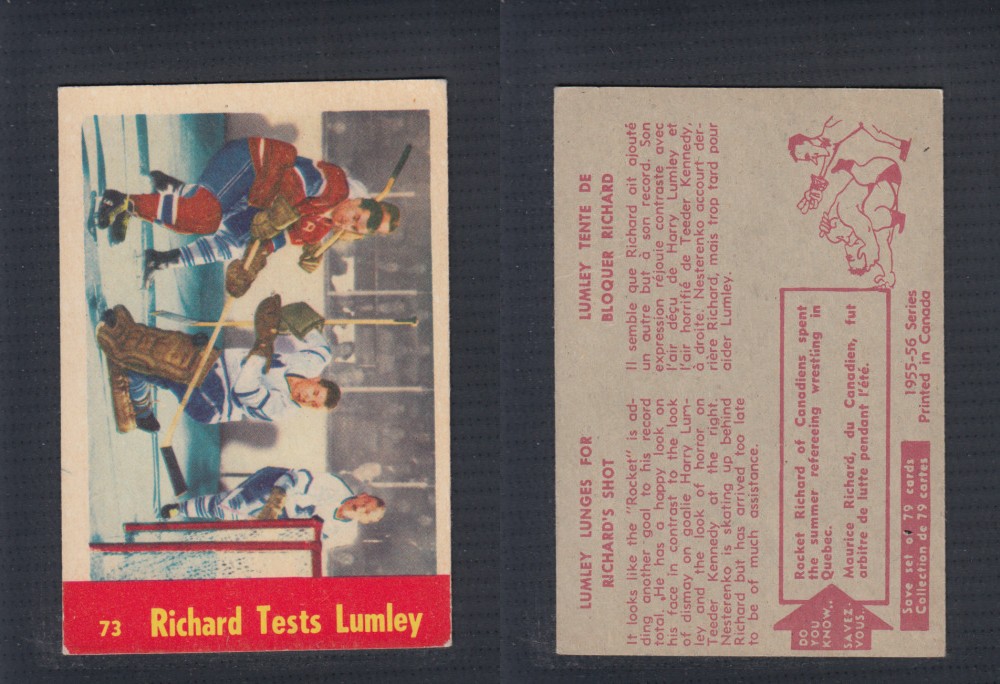 1955-56 PARKHURST HOCKEY CARD #73 RICHARD TESTS LUMLEY photo