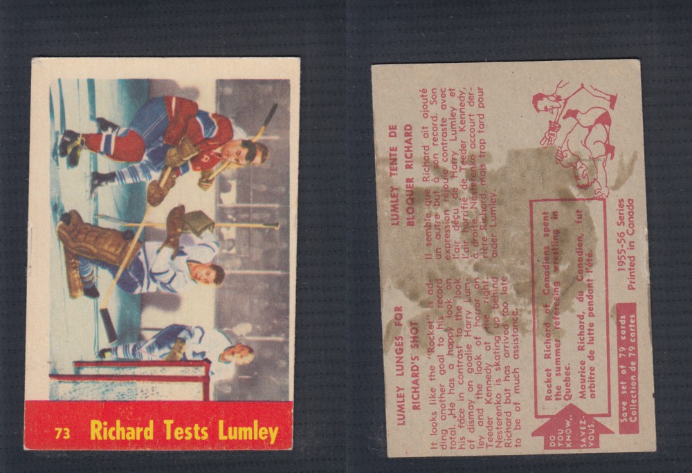 1955-56 PARKHURST HOCKEY CARD #73 RICHARD TESTS LUMLEY photo