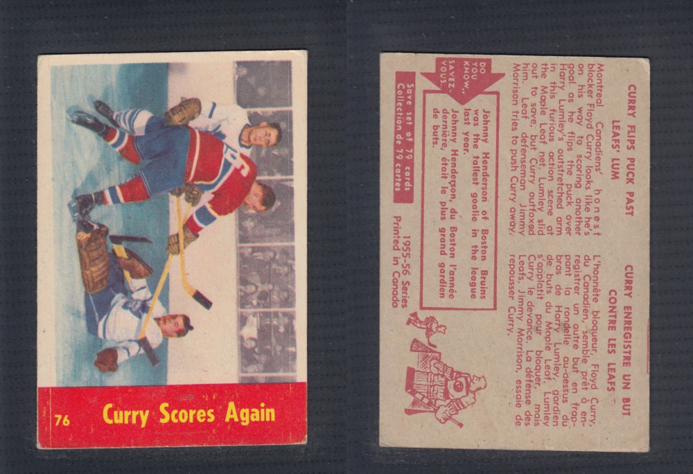 1955-56 PARKHURST HOCKEY CARD #76 CURRY SCORES AGAIN photo