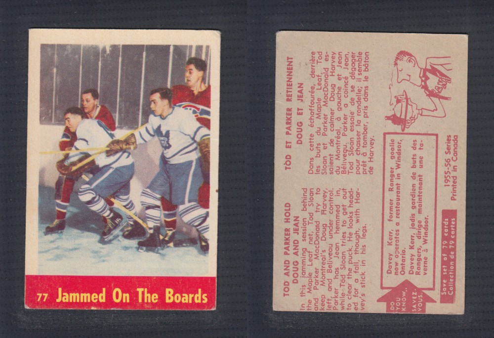 1955-56 PARKHURST HOCKEY CARD #77 JAMMED ON THE BOARDS photo