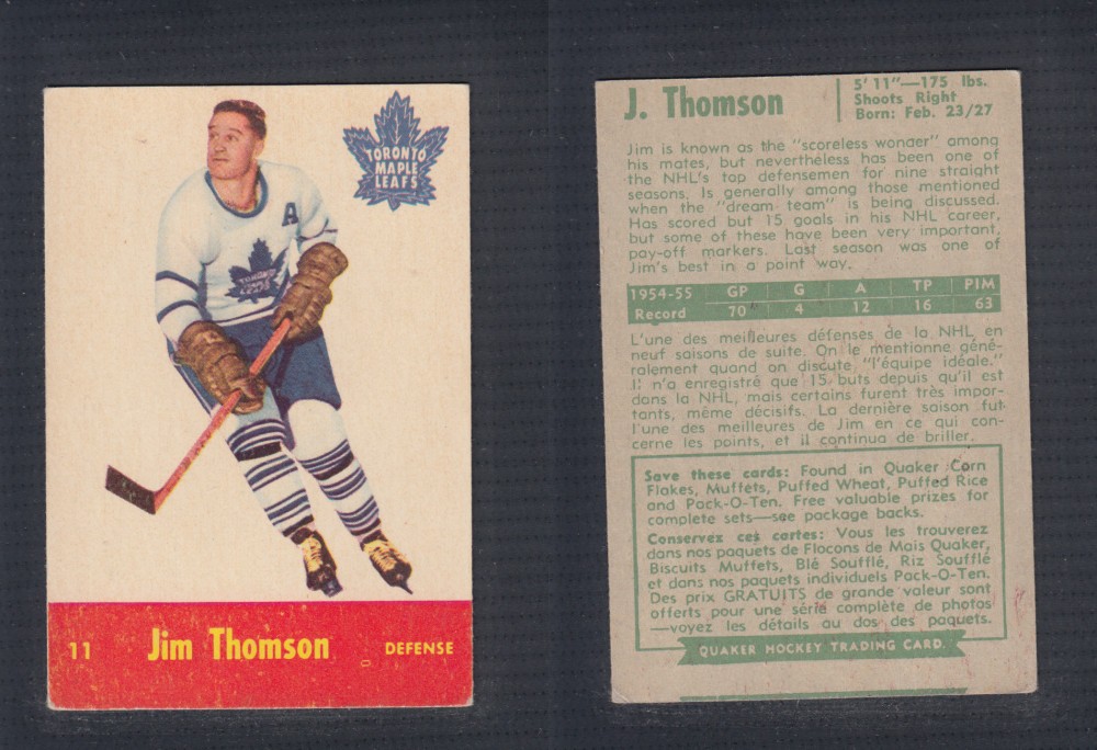 1955-56 QUAKER OATS HOCKEY CARD #11 J. THOMSON photo