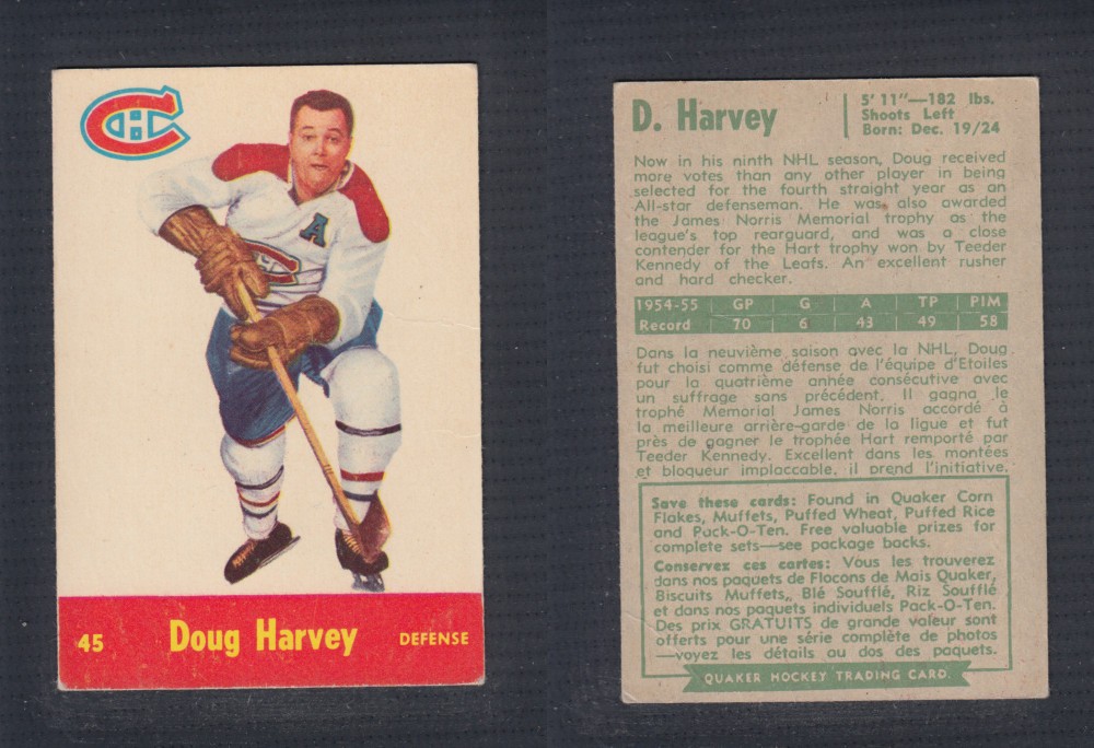 1955-56 QUAKER OATS HOCKEY CARD #45 D. HARVEY photo