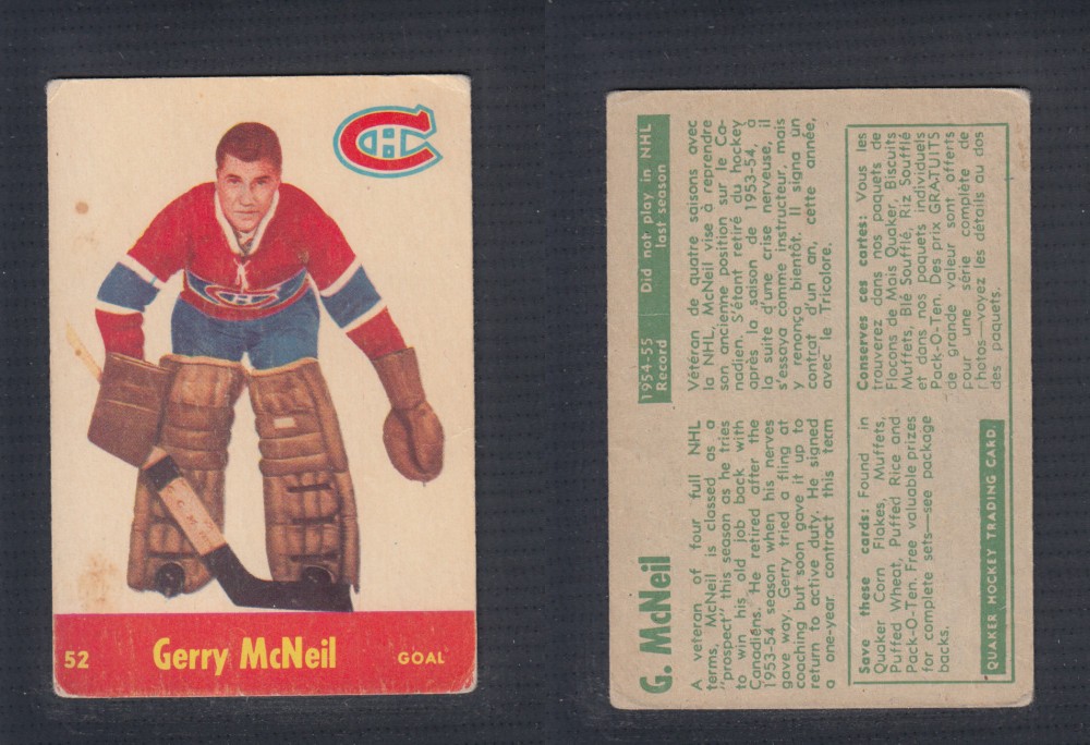 1955-56 QUAKER OATS HOCKEY CARD #52 G . MCNEIL photo