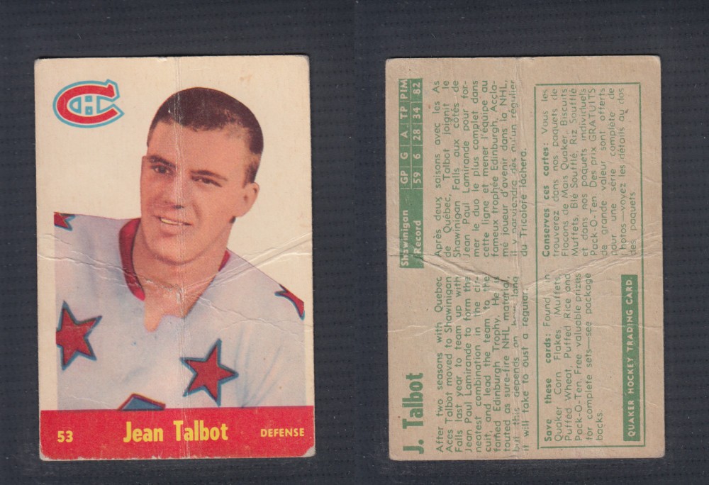 1955-56 QUAKER OATS HOCKEY CARD #53 J. TALBOT photo