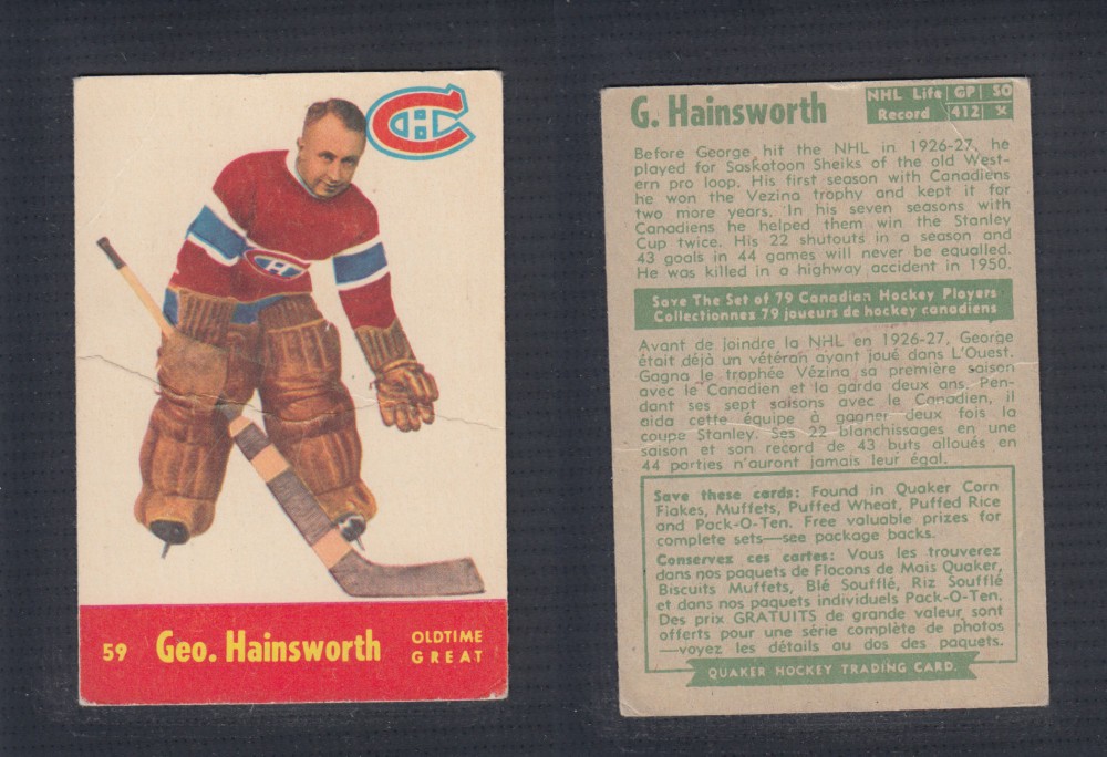 1955-56 QUAKER OATS HOCKEY CARD #59 G. HAINSWORTH photo