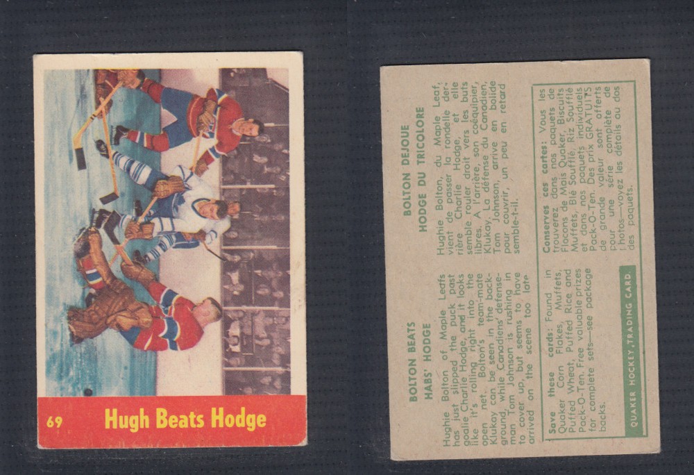 1955-56 QUAKER OATS HOCKEY CARD #69 HUGH BEATS HODGE photo