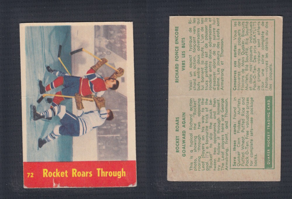 1955-56 QUAKER OATS HOCKEY CARD #72 ROCKET ROARS THROUGH photo