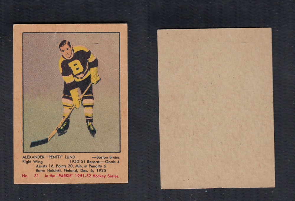 1951-52 PARKHURST HOCKEY CARD #31 A. LUND photo