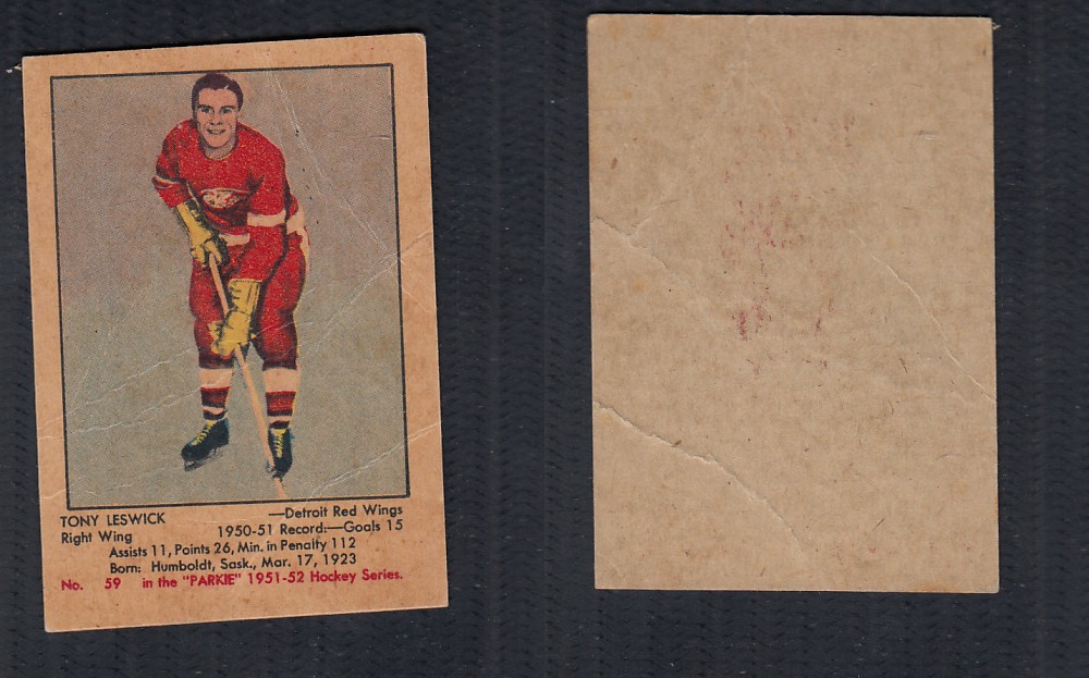 1951-52 PARKHURST HOCKEY CARD #59 T. LESWICK photo