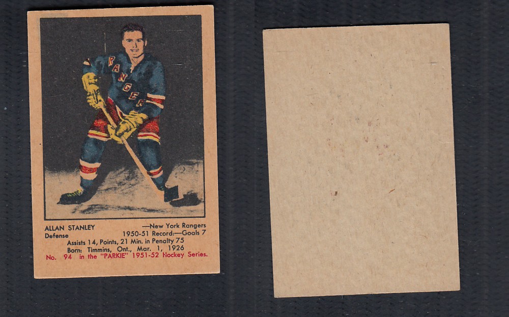 1951-52 PARKHURST HOCKEY CARD #94 A. STANLEY photo